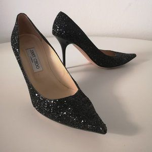 JIMMY CHOO Anouk glitter-finished leather pumps